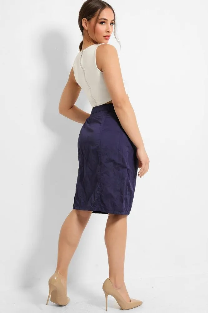 Purple Creased Fabric Pencil Skirt