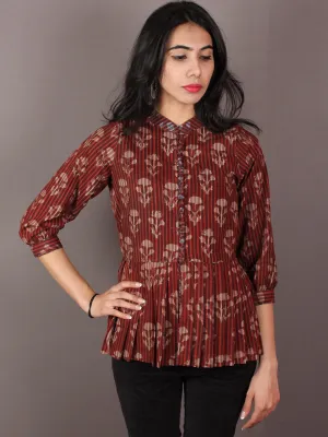 Red Beige Hand Block Printed Cotton Top - T11640023