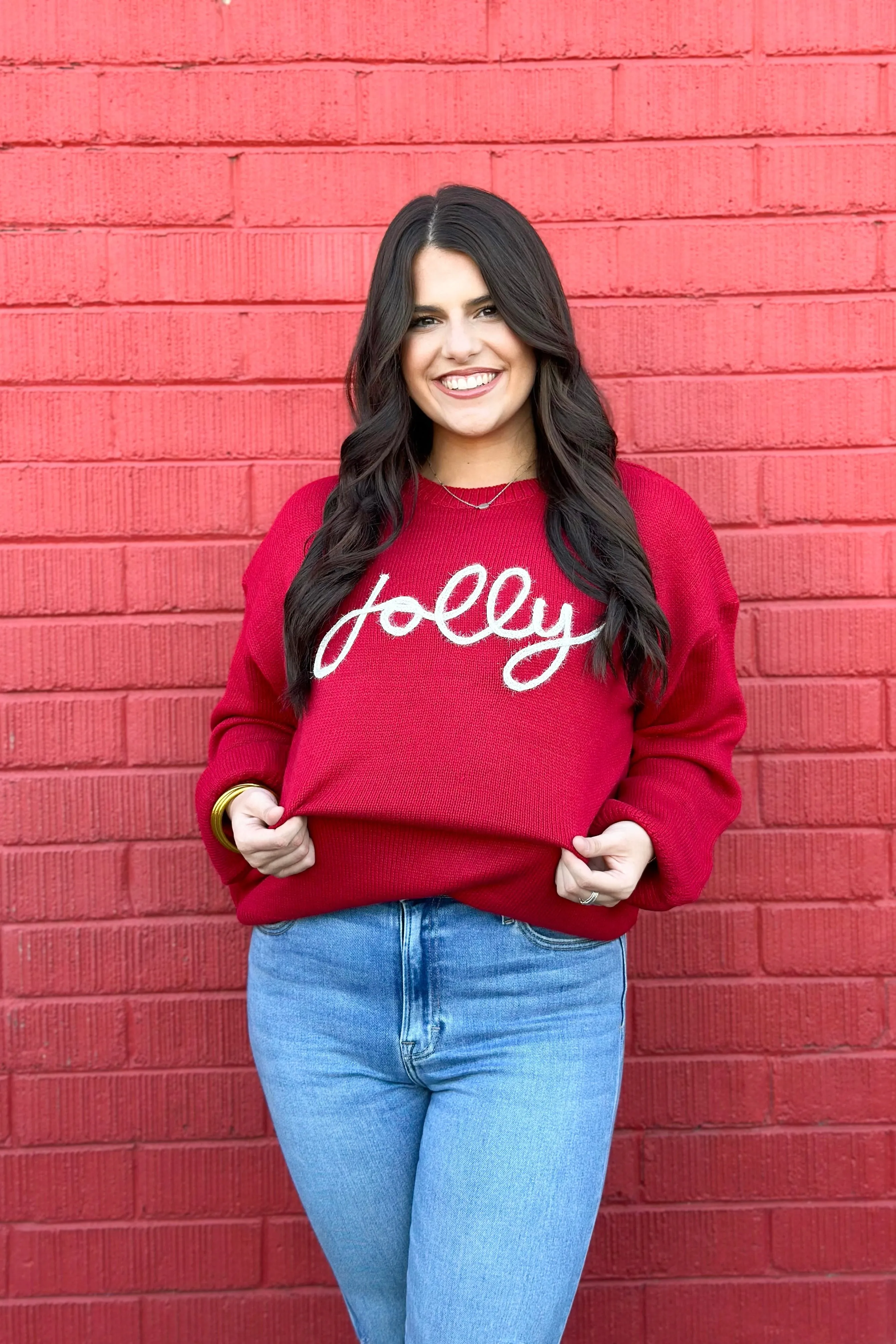 Red Jolly Long Sleeve Sweater