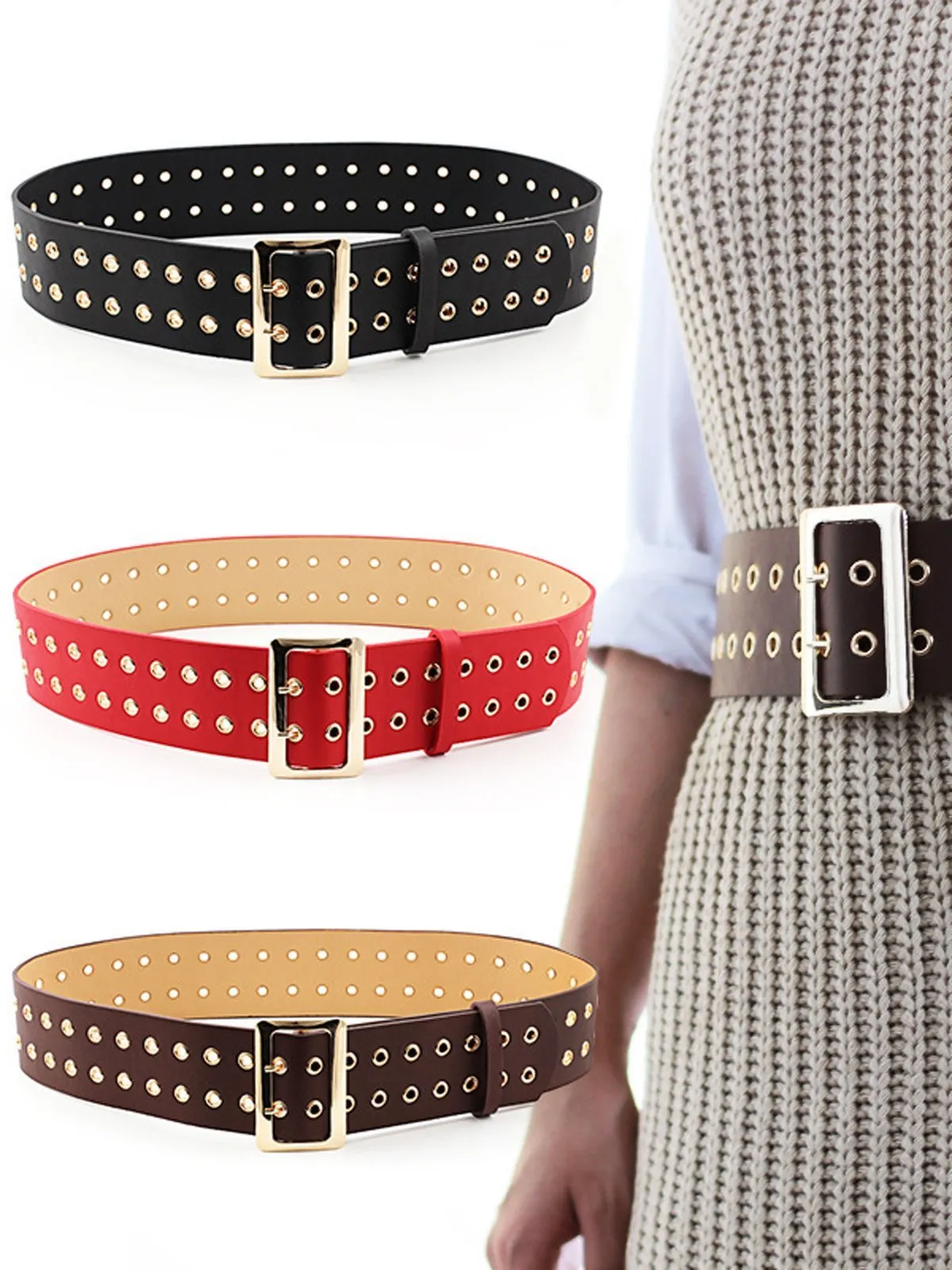 Retro Double Hole Leather Waistband