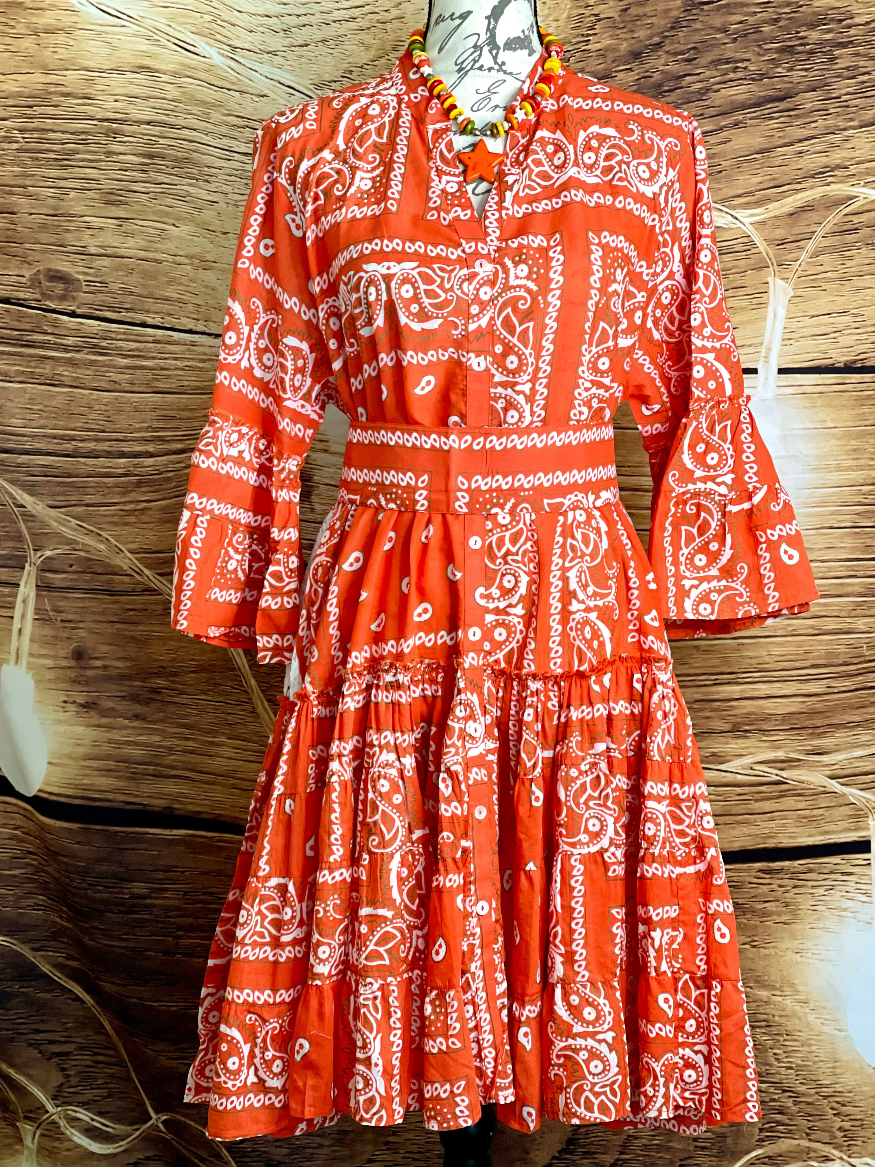 Ruffle Bandana Dress - Orange