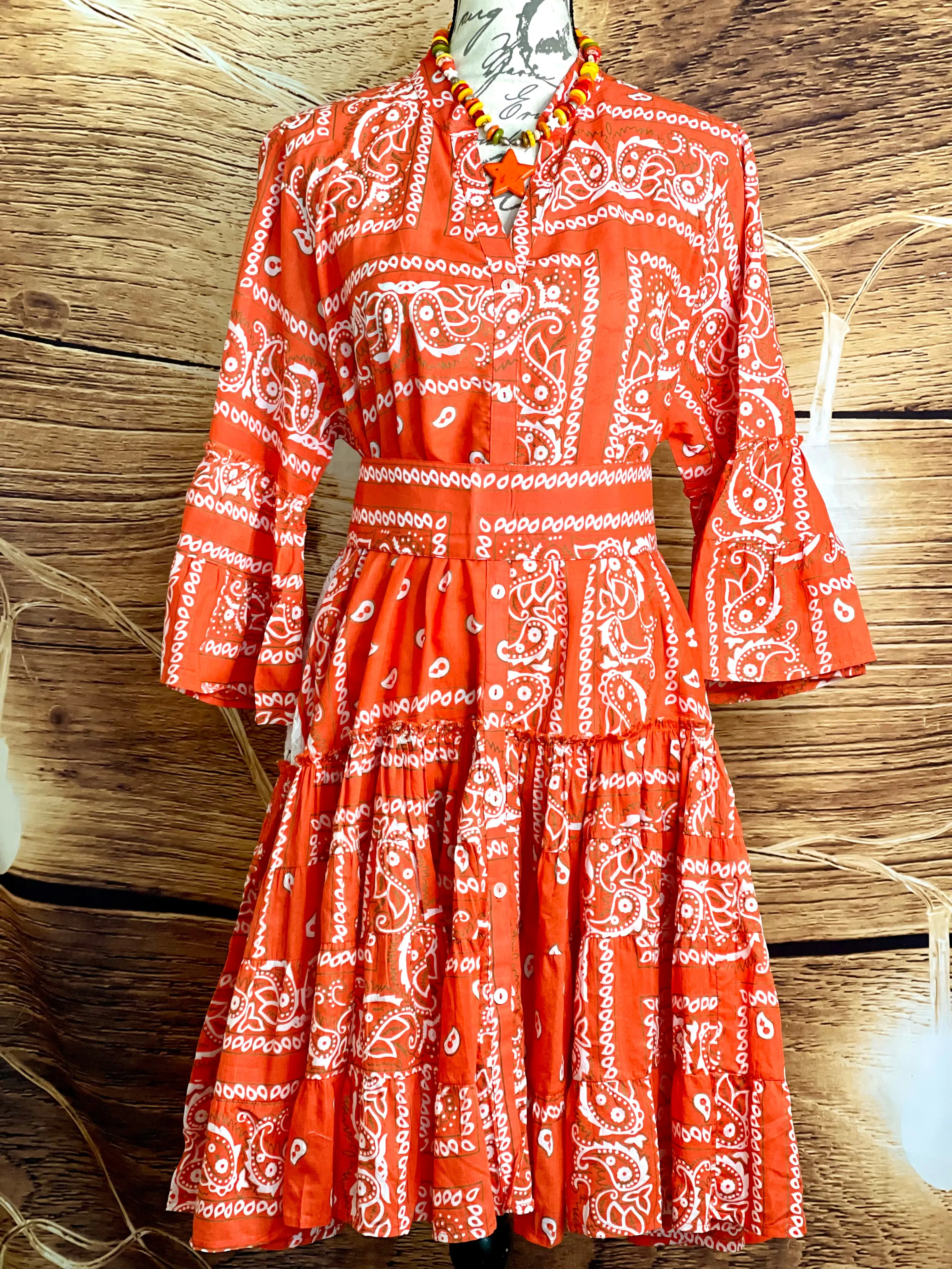 Ruffle Bandana Dress - Orange