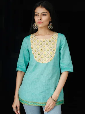 Sea Green South Handloom Cotton Top With  Zari Border - T44FXXX