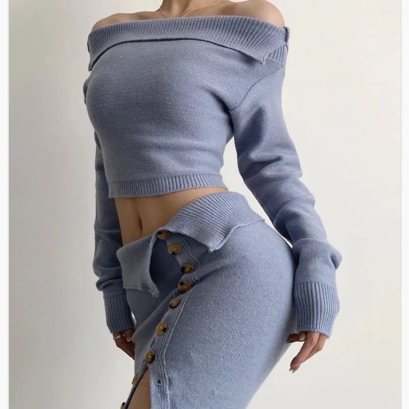 Sexy Off-Shoulder Knitted High-Waist Suit