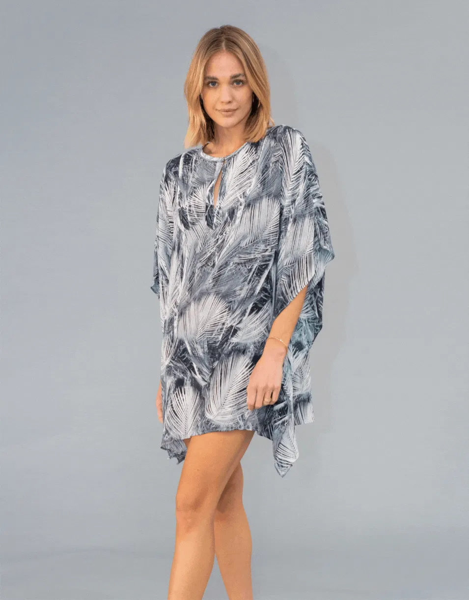 Silk Kaftan Dress in Feather Print