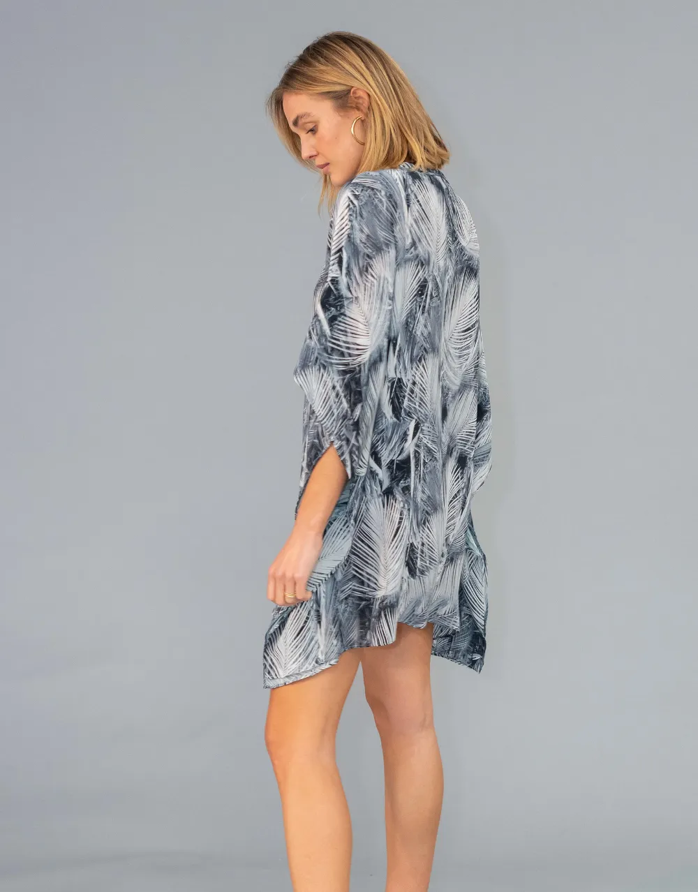 Silk Kaftan Dress in Feather Print