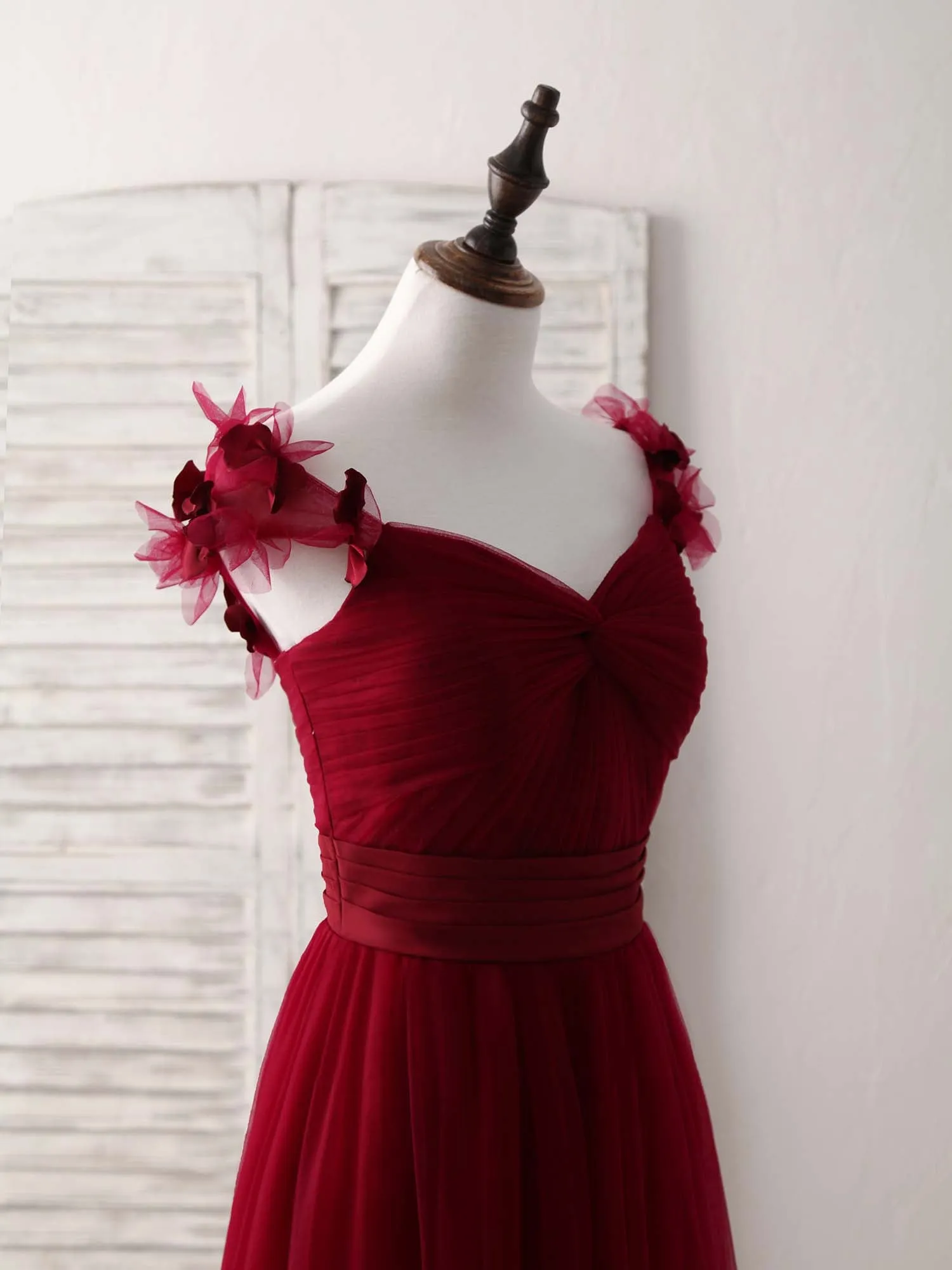 Simple Burgundy Tulle Long Prom Dress Burgundy Bridesmaid Dress