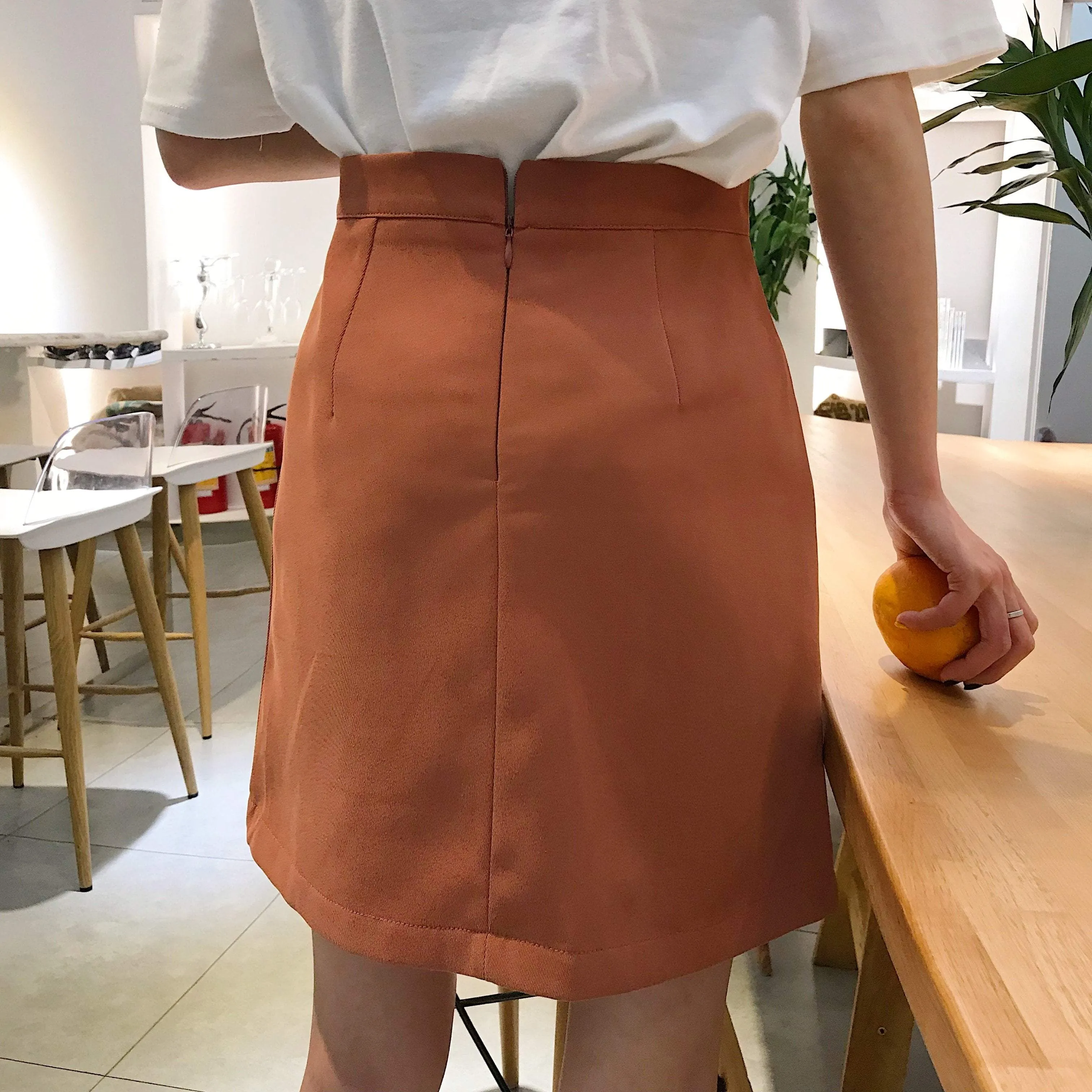 Simple Casual Side Slit High Waist Mini Pencil Skirt