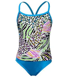 SPEEDO Girls Patchwork Animal V-Back Tankini 2-Piece