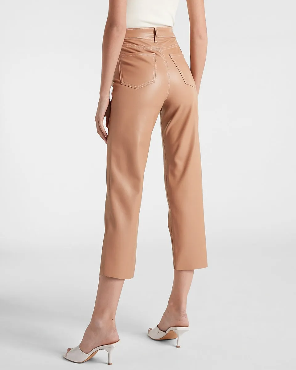 Super High Waisted Faux Leather Straight Leg Pant in Pecan