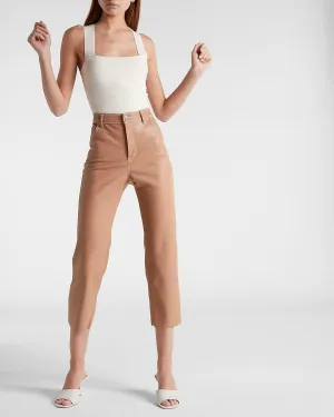 Super High Waisted Faux Leather Straight Leg Pant in Pecan