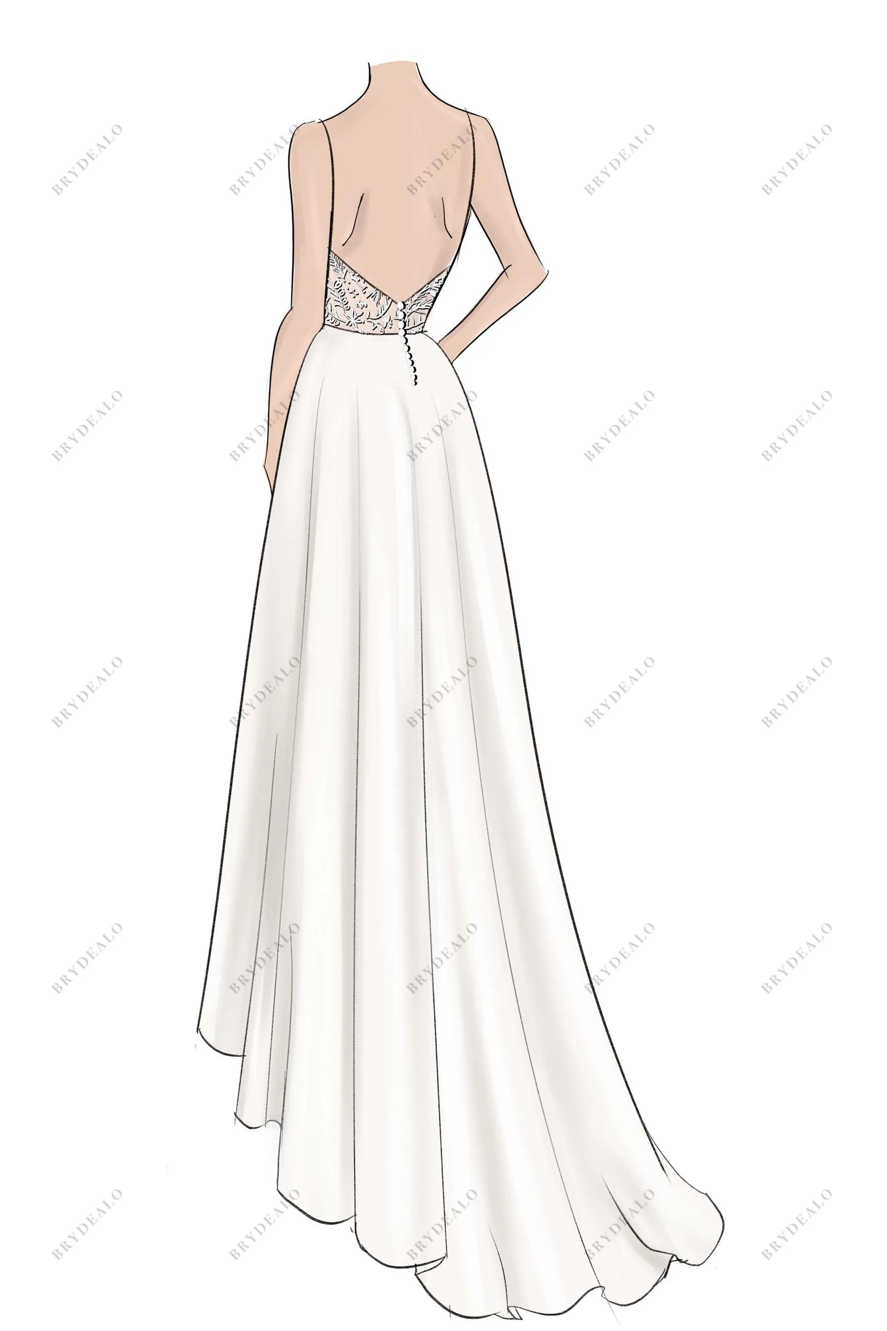 Thin Straps High Low Casual Custom Bridal Dress Sketch