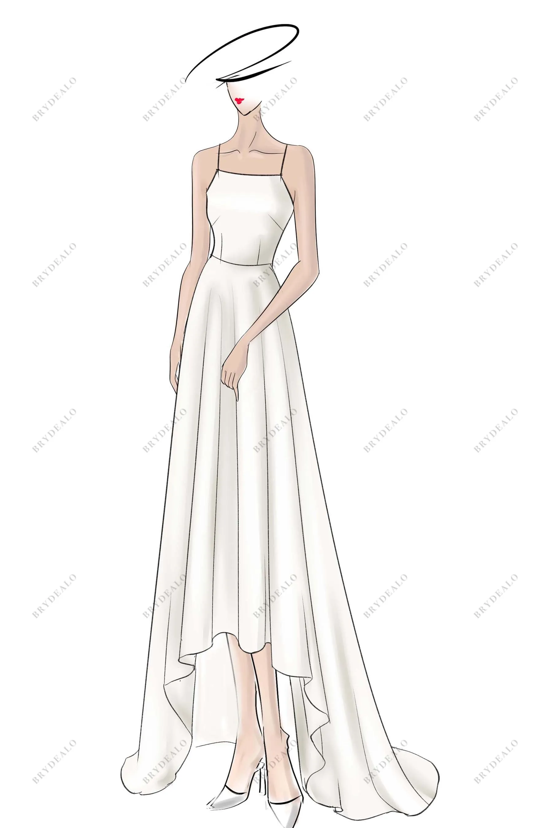 Thin Straps High Low Casual Custom Bridal Dress Sketch