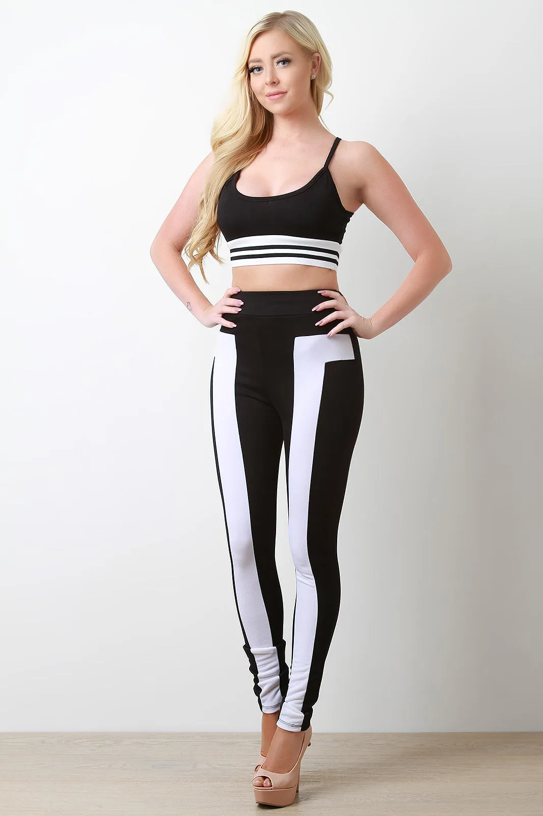 Two-Tone High-Waisted Stretch Pants