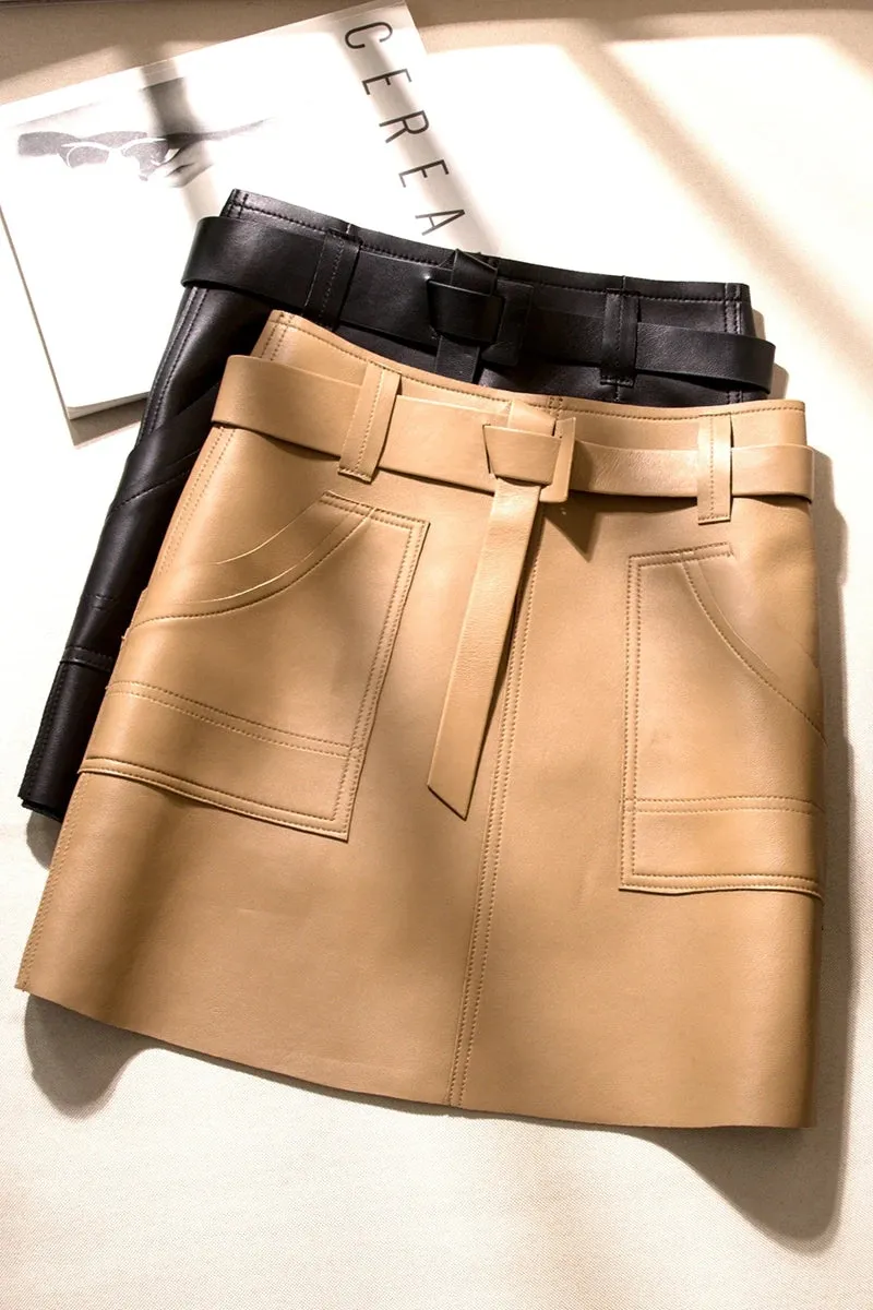 Utility Inspired Genuine Leather Skirt