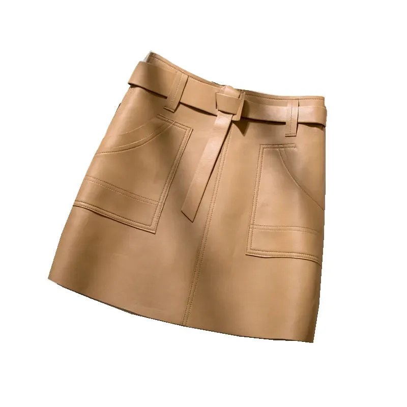 Utility Inspired Genuine Leather Skirt