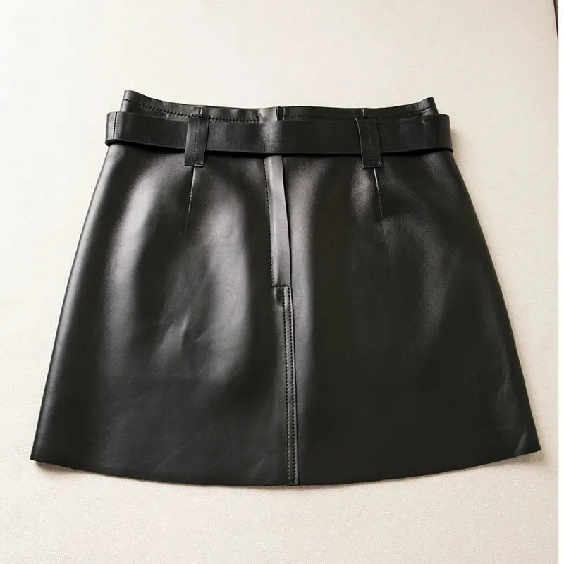 Utility Inspired Genuine Leather Skirt