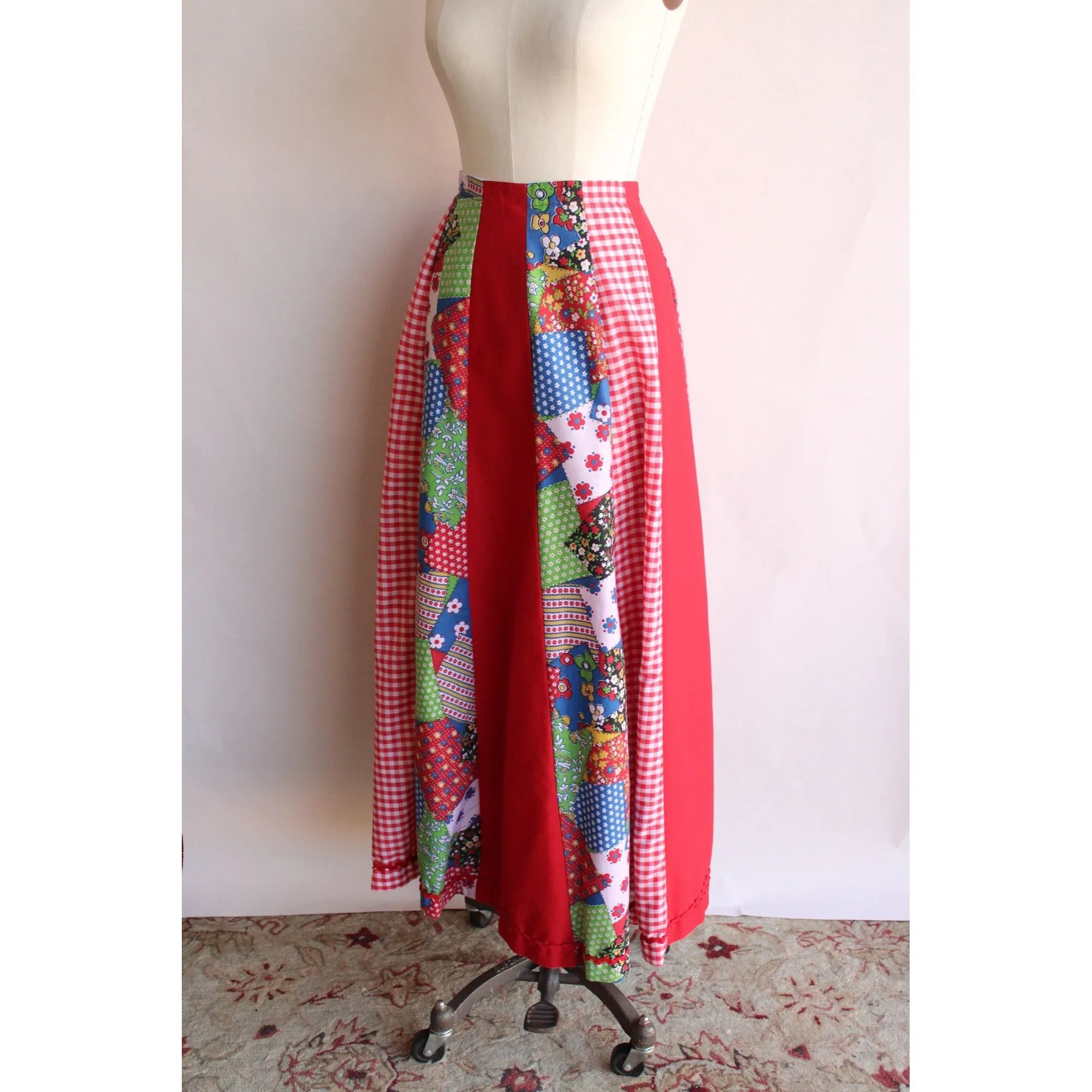 Vintage 1970s Patchwork Print Maxi Skirt