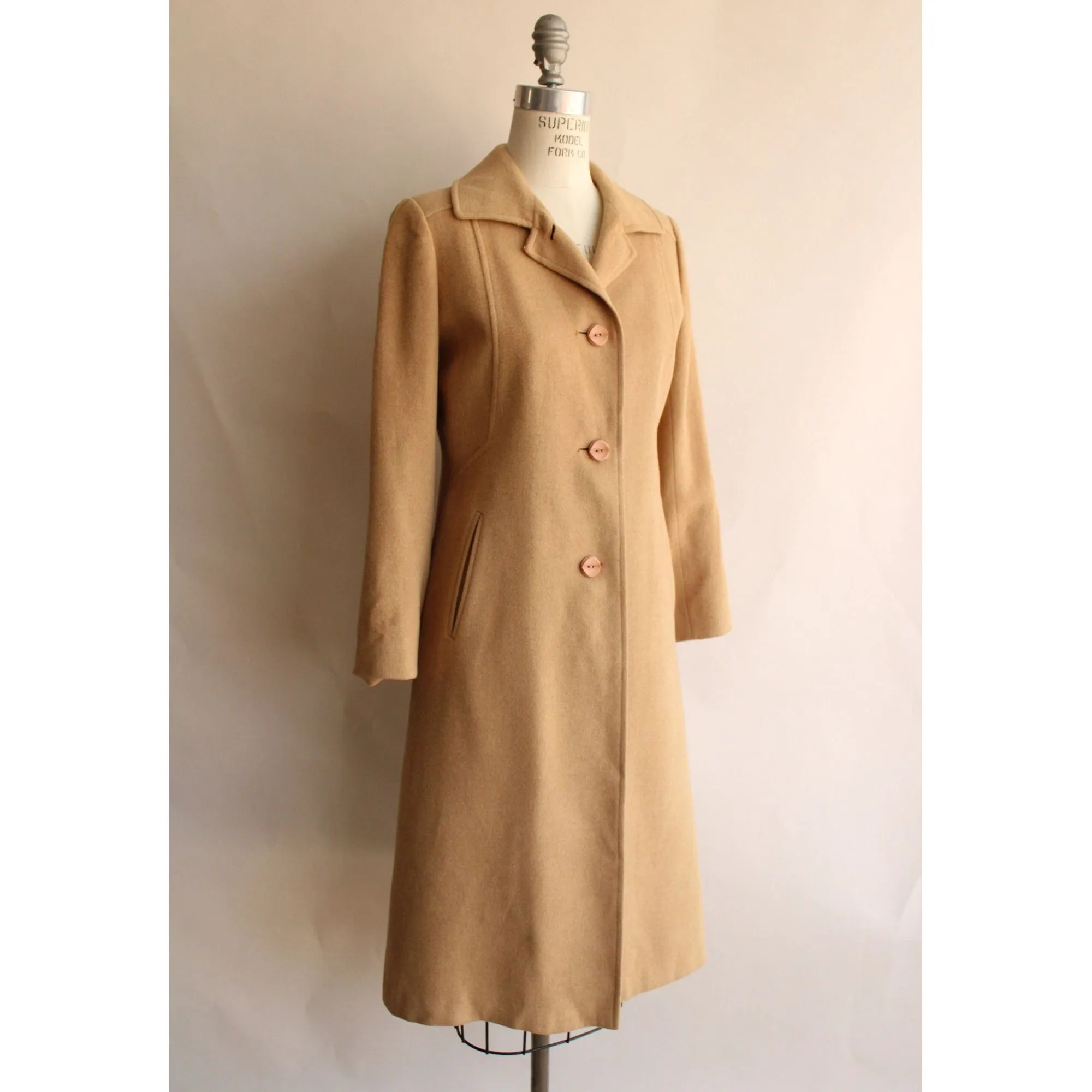 Vintage 1980s 1990s Fleurette of California Camel Mohair Overcoat