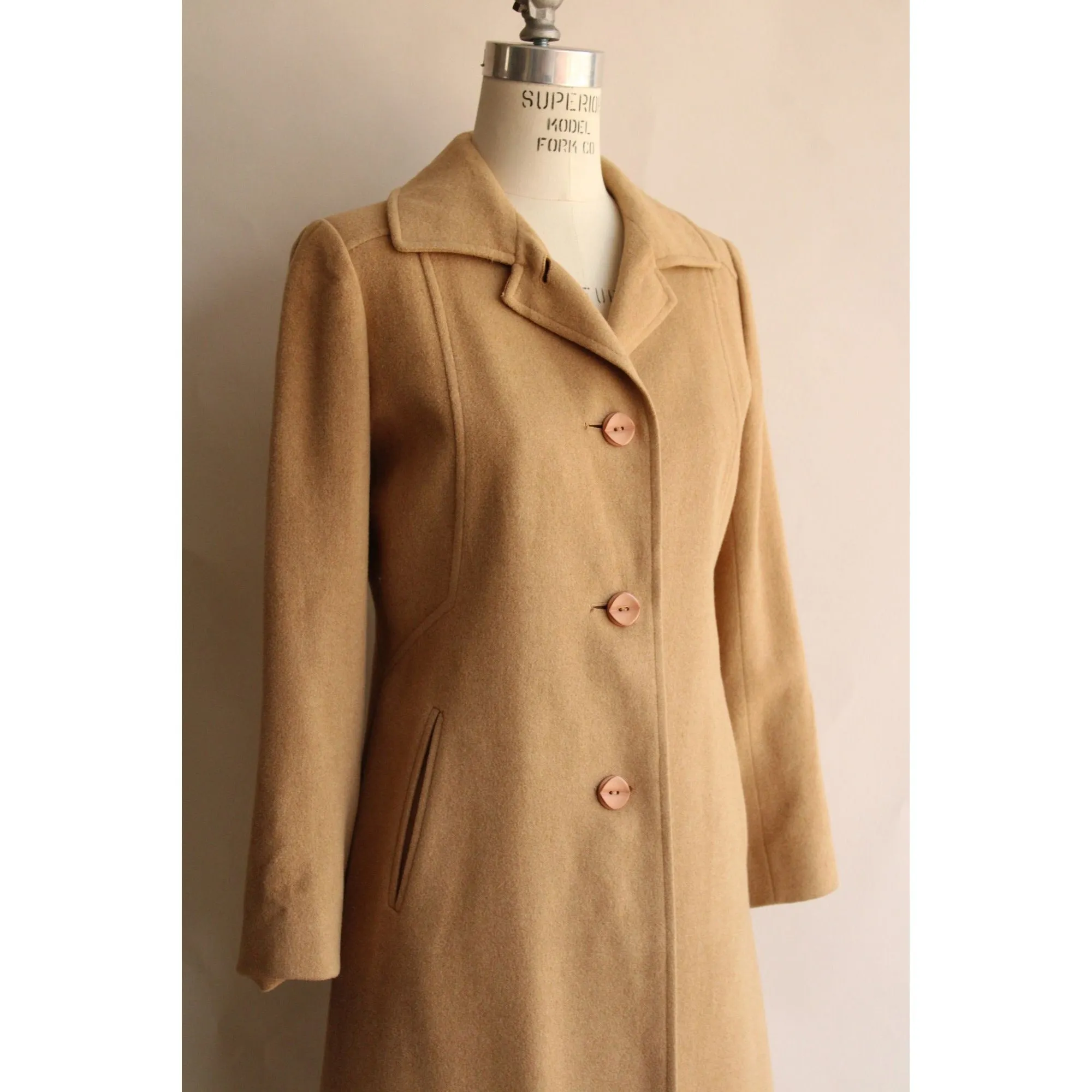 Vintage 1980s 1990s Fleurette of California Camel Mohair Overcoat