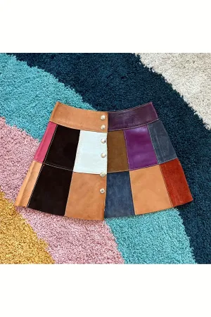 Vintage Rare 60s Leather & Suede Patchwork Skirt