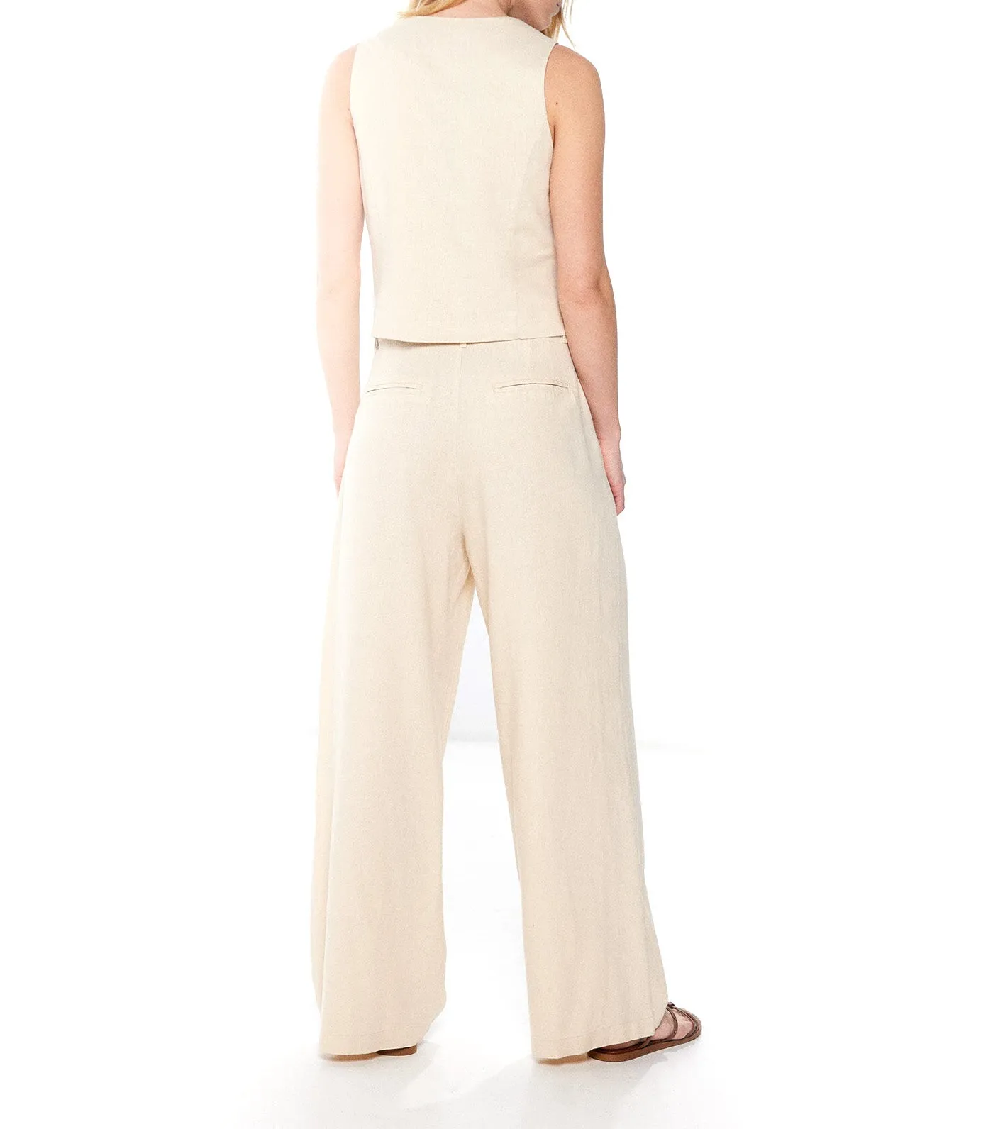 Wide Linen Pants Beige