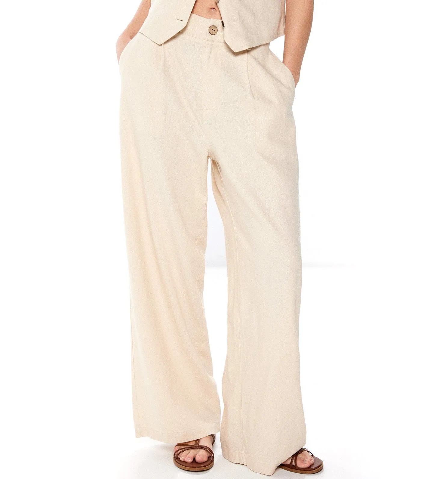 Wide Linen Pants Beige