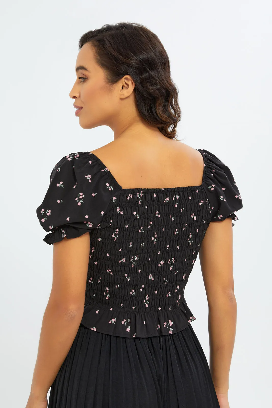 Women Black Printed Top