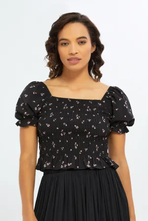 Women Black Printed Top