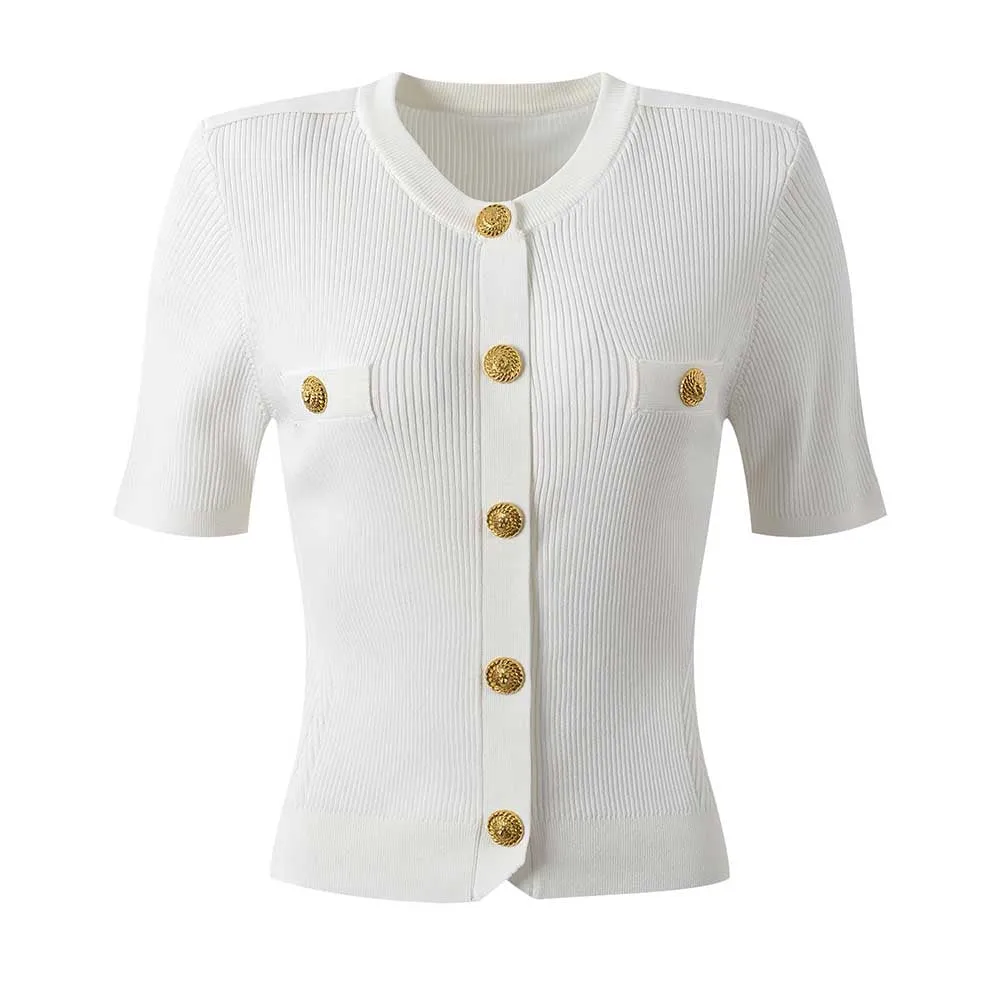 Women Short Sleeve Slim Knit Sweater Cardigan Coat