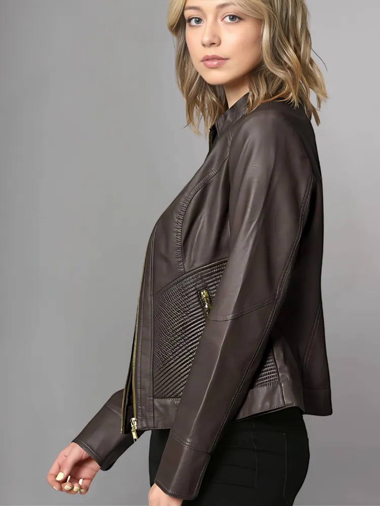 Womens Brown Leather Moto Jacket