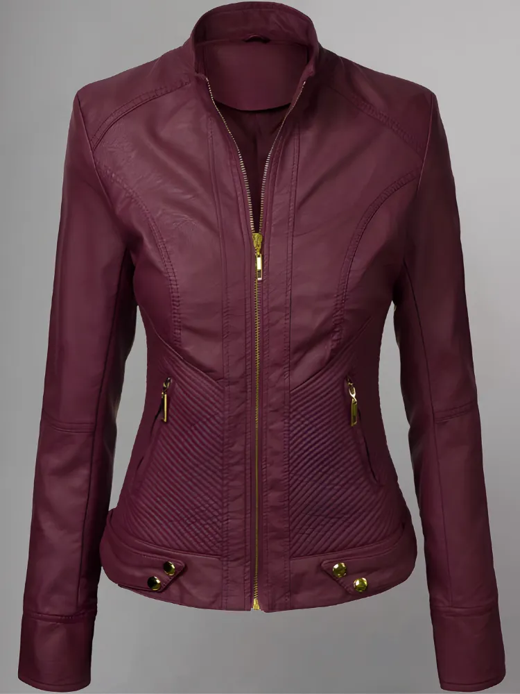 Womens Brown Leather Moto Jacket