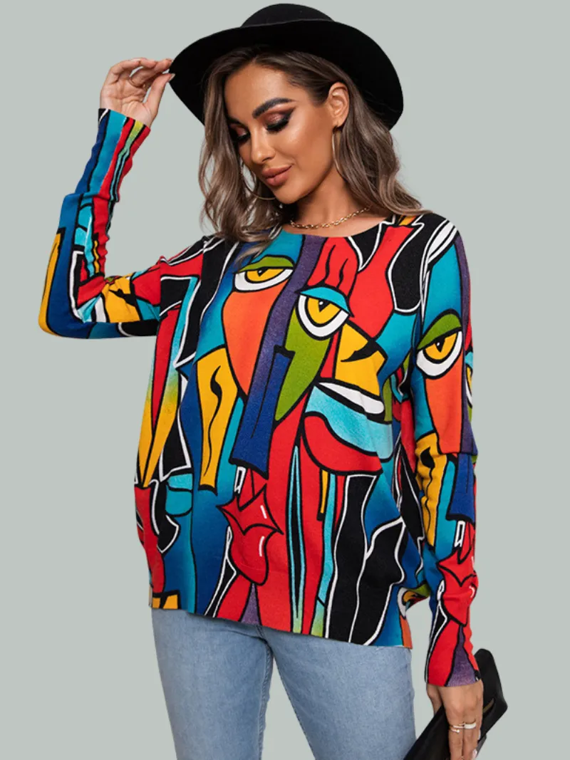 Women's Cross-Border Pullover Long-Sleeved Round Neck Printed Top