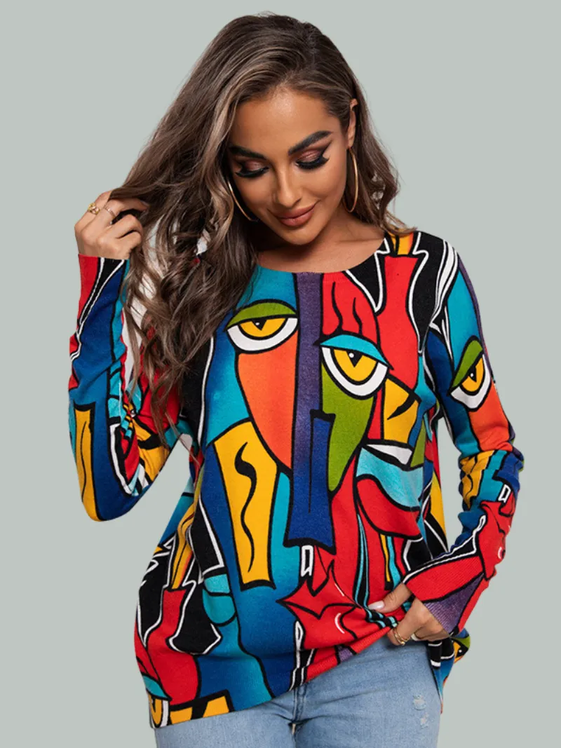 Women's Cross-Border Pullover Long-Sleeved Round Neck Printed Top