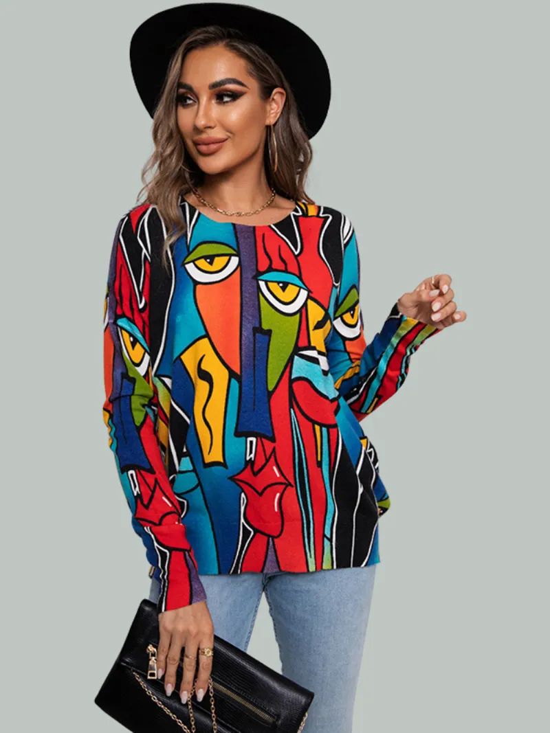 Women's Cross-Border Pullover Long-Sleeved Round Neck Printed Top