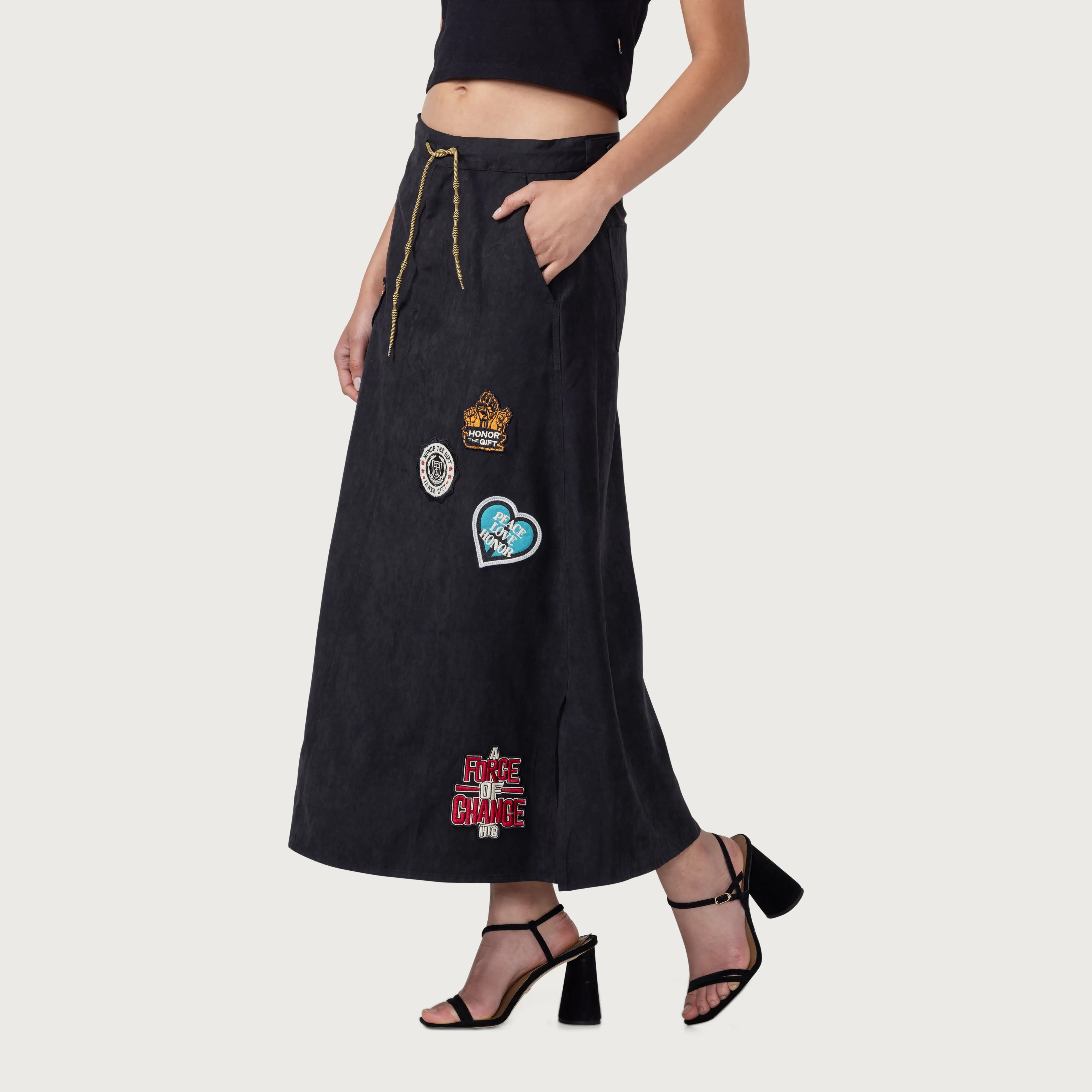 Womens Patchwork Skirt - Black