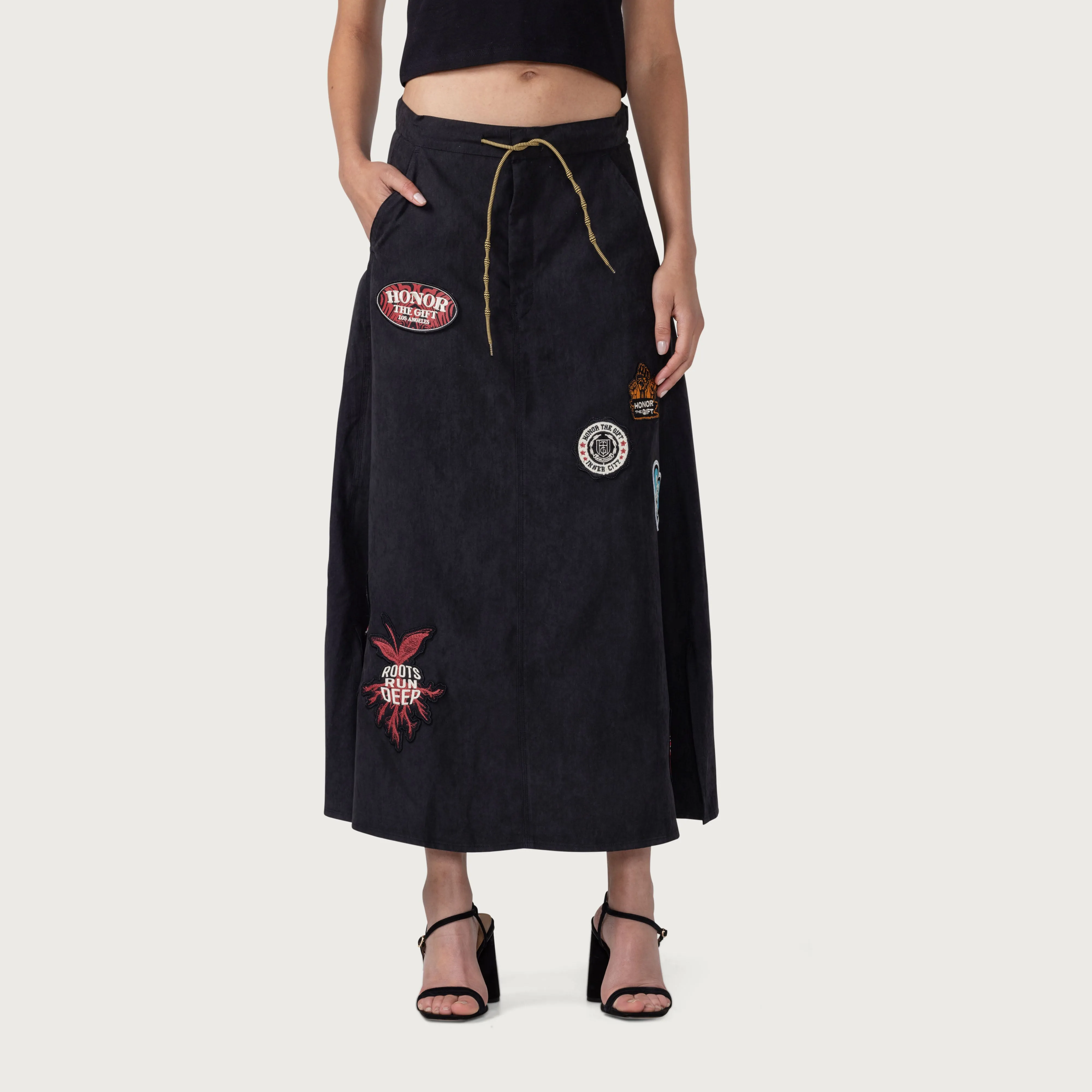 Womens Patchwork Skirt - Black