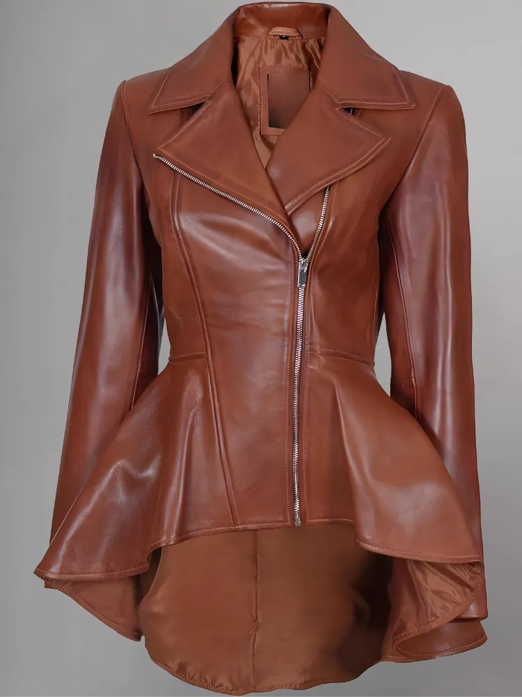 Womens Purple Leather Peplum Jacket