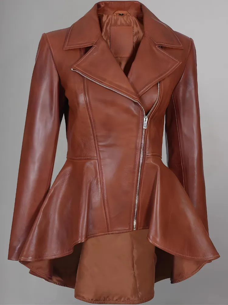 Womens Purple Leather Peplum Jacket